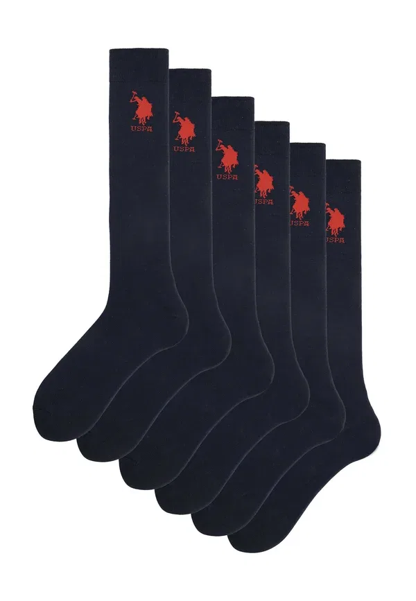 Носки гольфы 6 pack logo solid U.S. Polo Assn., navy blue, темно-синий — фото 2