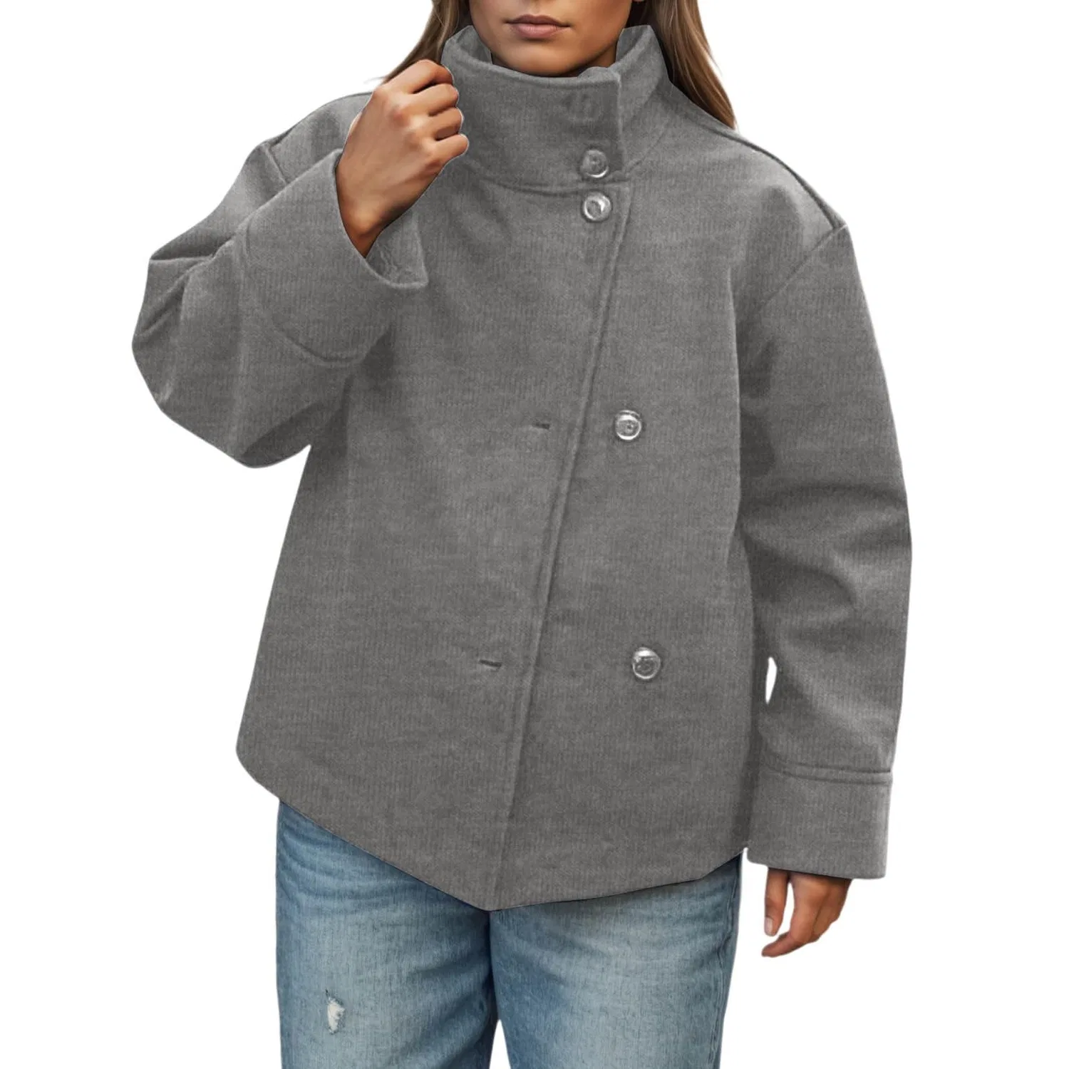 Женское зимнее пальто оверсайз из смесовой шерсти, Grey