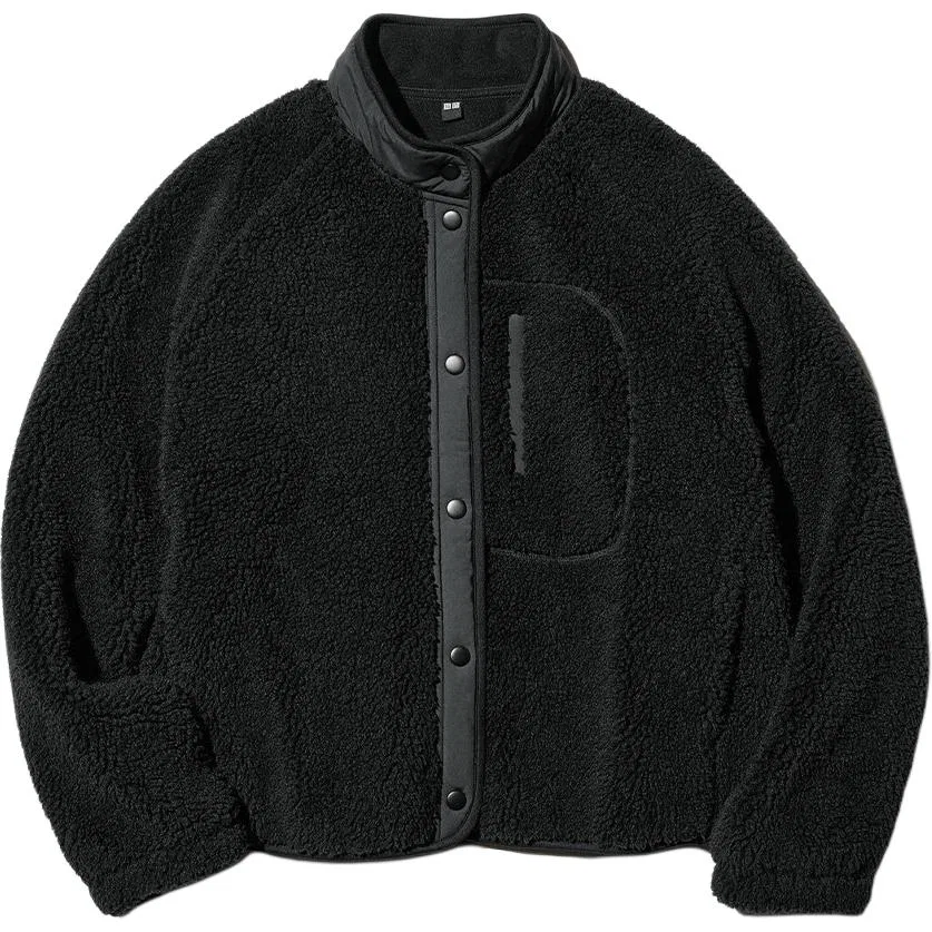 Женское вельветовое пальто с воротником-стойкой Black Stand Collar Moderate, UNIQLO, Черный