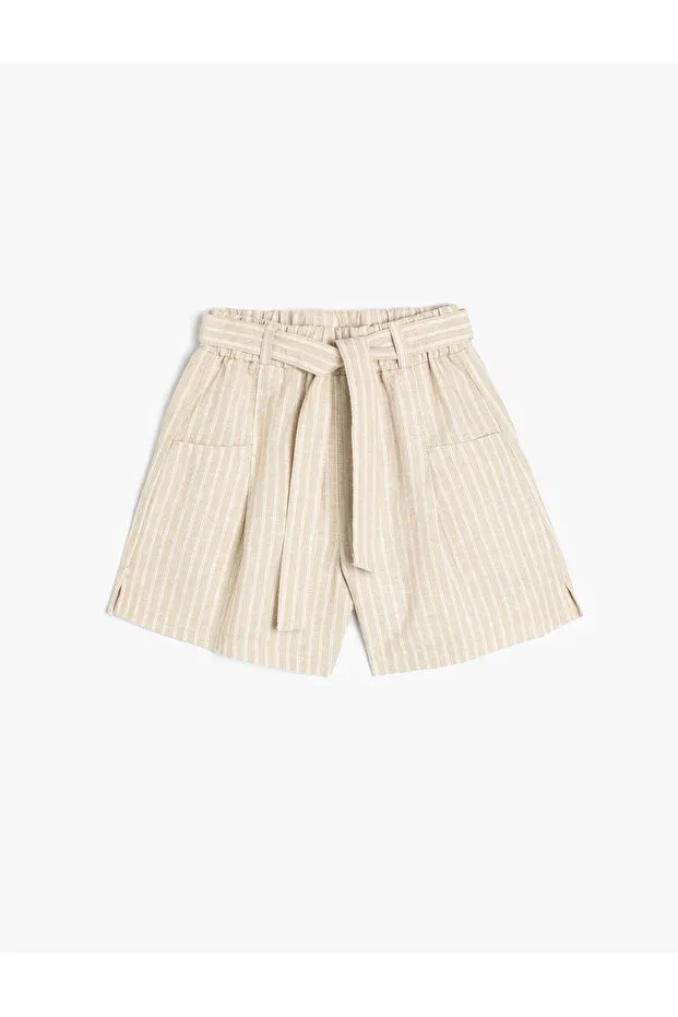 Детские шорты для девочек льняные с эластичным поясом Koton, Ekru Striped