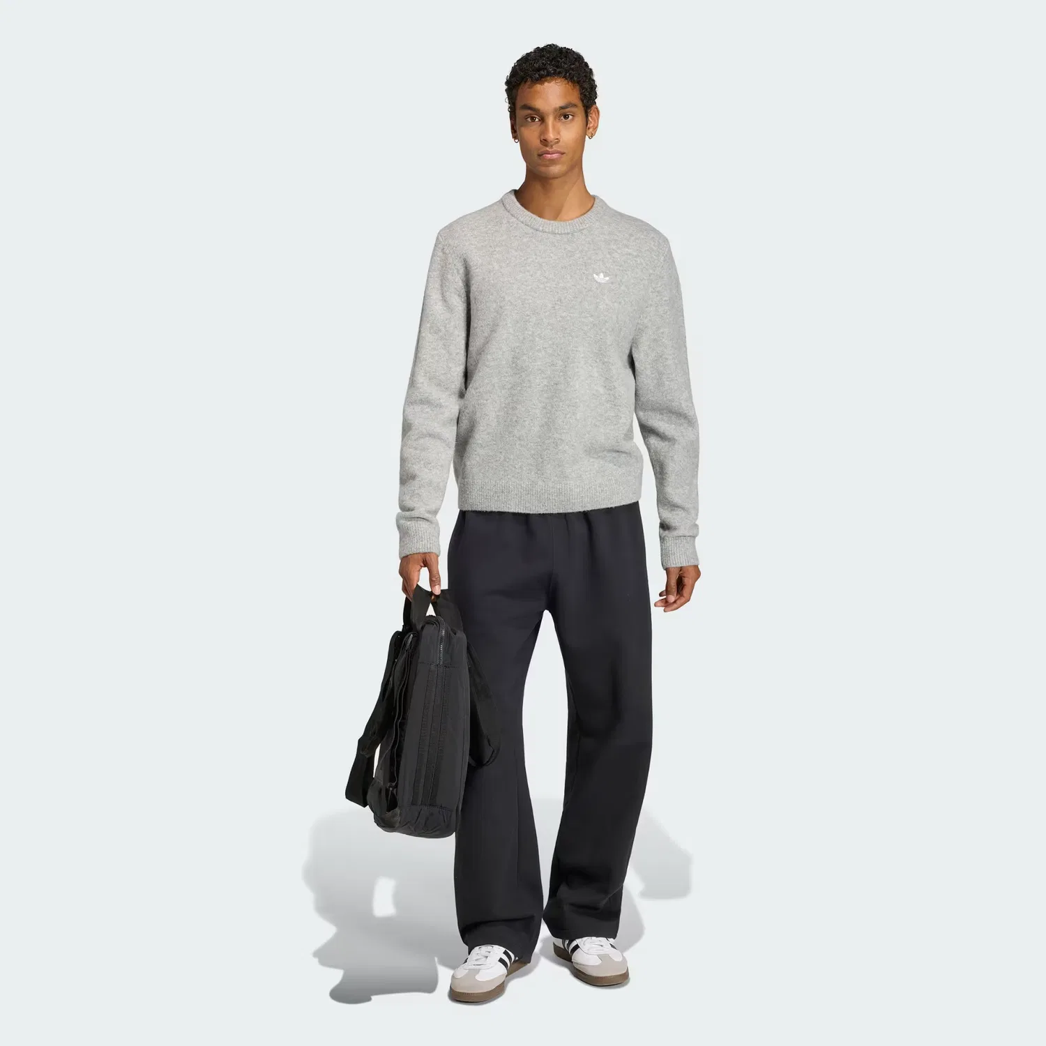Мужской вязаный свитер с круглым вырезом Trefoil Essentials Fully Knit Sweater Adidas Originals, серый меланж — фото 3
