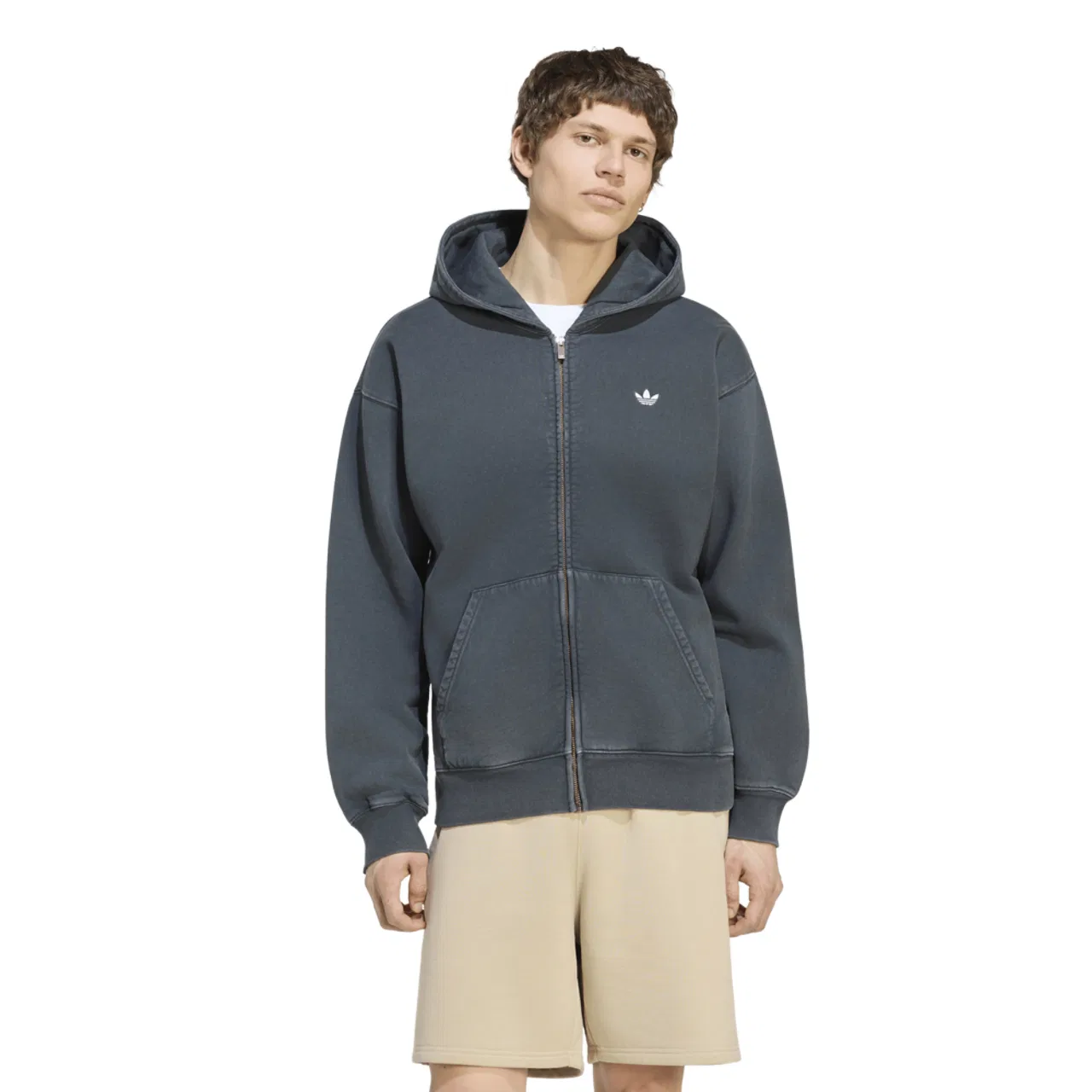 Мужское худи с молнией, свободный крой, хлопковое, adidas, Black