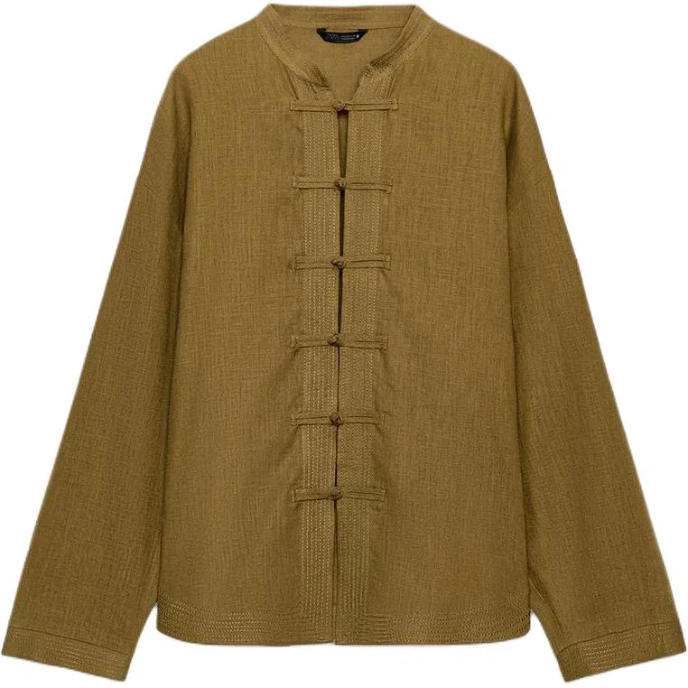 Женская рубашка с круглым вырезом Yellow Green, ZARA