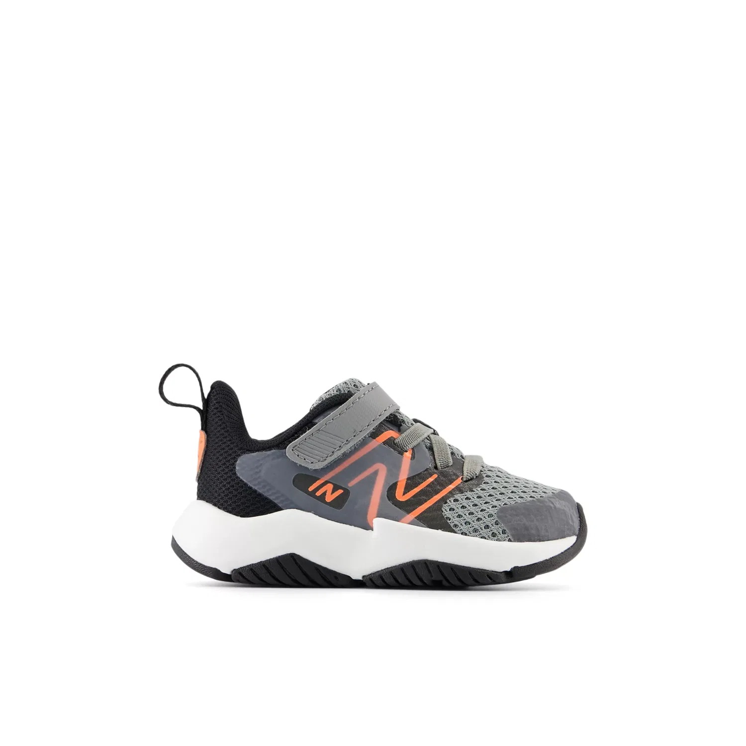 Детские кроссовки на шнурках с верхней застежкой Rave Run v2 Bungee Lace with Top Strap New Balance, Slate Grey With Black And Tangerine Heat