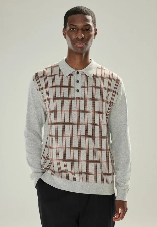 Рубашка поло хлопок Check Long Sleeve Next, серый