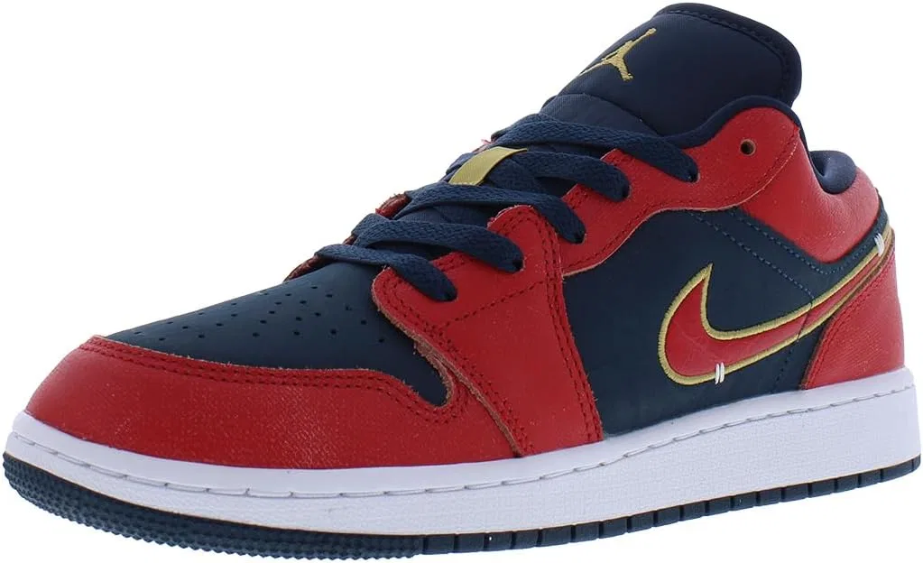 Детские кроссовки для мальчиков Air Jordan 1 Low Nike, Armoury Navy Metallic Gold Sport Red