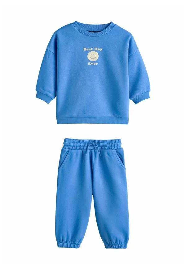 Спортивный костюм с принтом Smiley Regular fit - semi plain crew joggers set, Next, синий