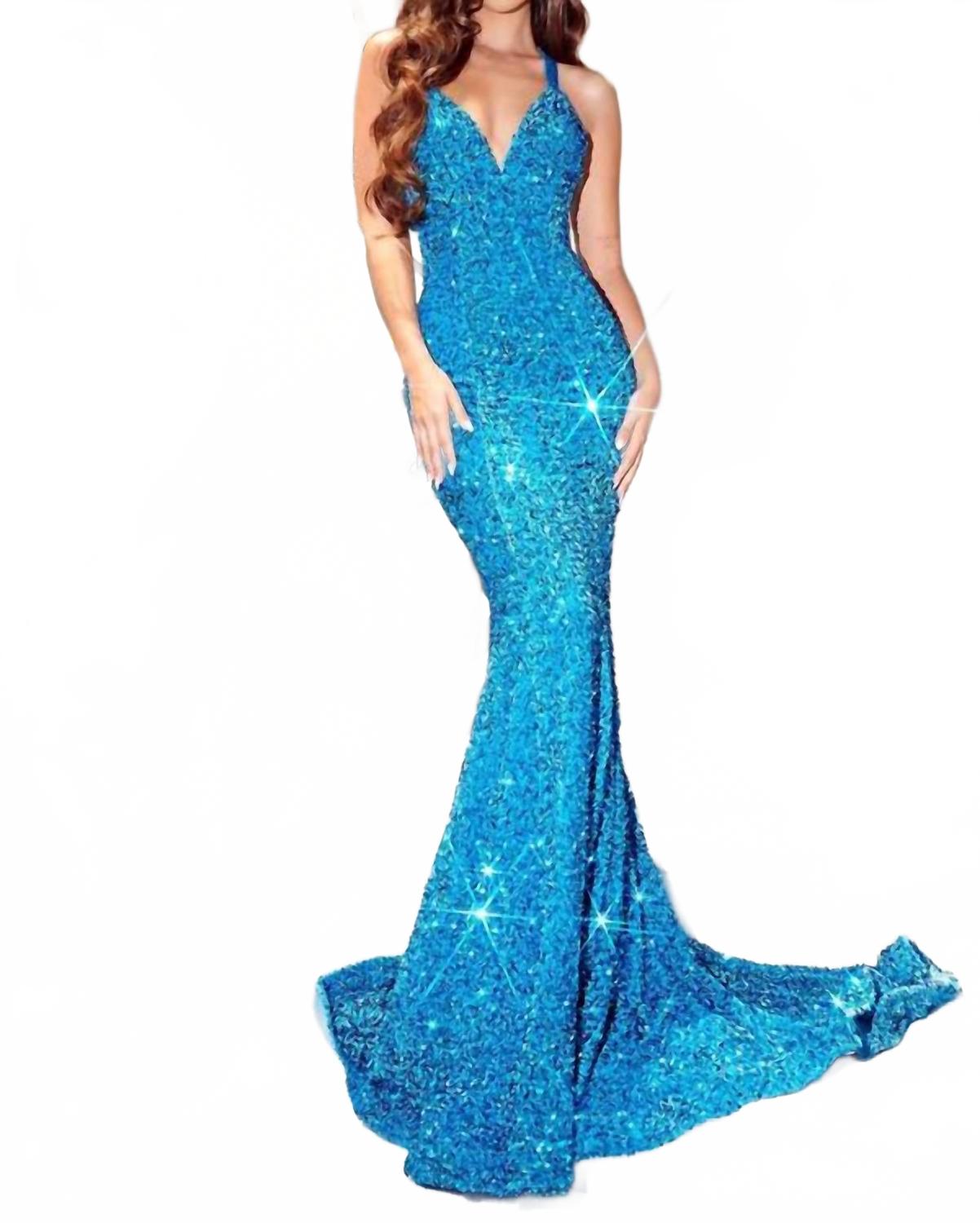 

Открытая спинка блестящее выпускное платье в ярком бирюзовом PORTIA&SCARLETT