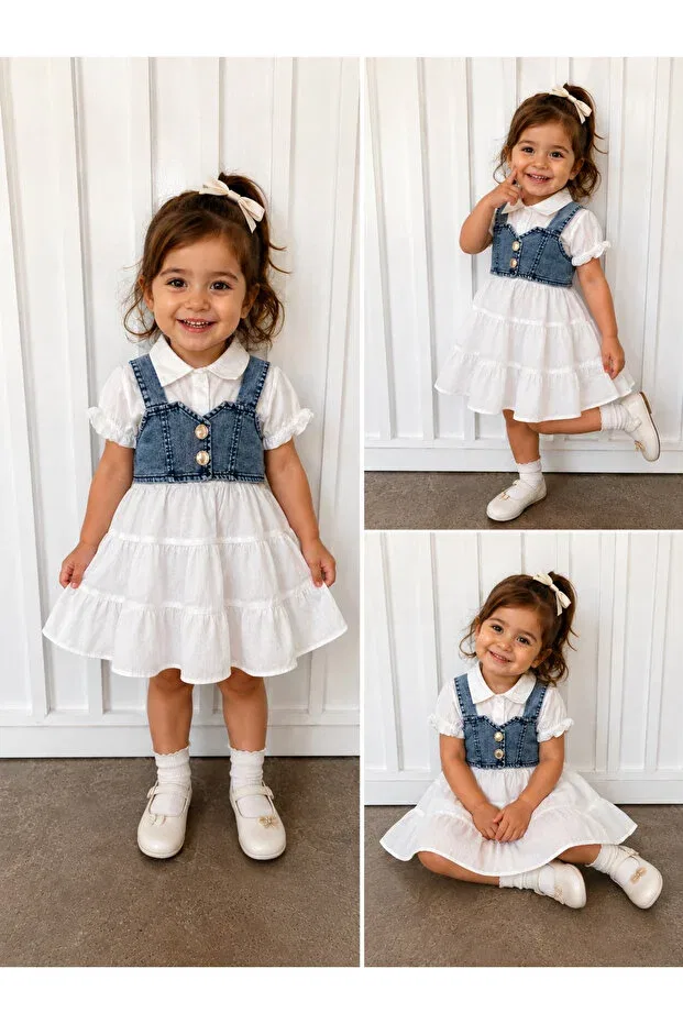Детское джинсовое платье для девочек без рукавов Rüya Kids, White — фото 2