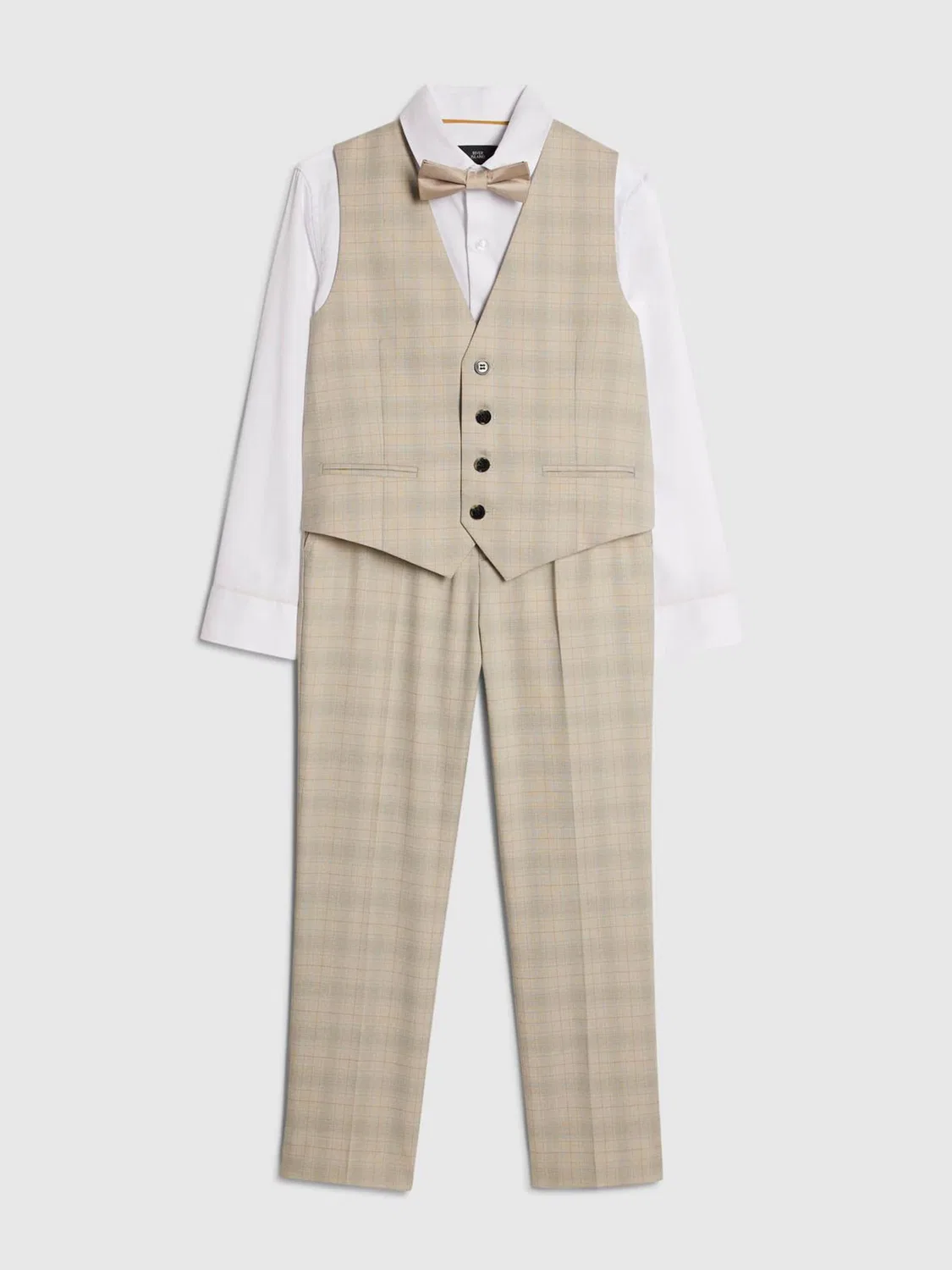 Костюм из 4 предметов, приталенный, в клетку River Island, коричневый — фото 3