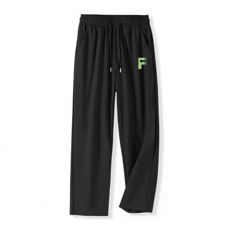 Детские брюки прямого кроя из шелковистой ткани MINISO, Ice Silk Cooling Khaki (Ma Neon Green Letter Pants Logo) — фото 3
