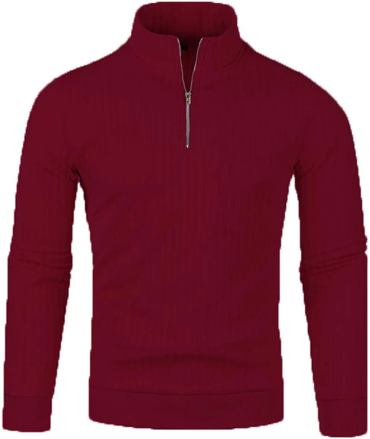 Мужская трикотажная рубашка slim fit с длинным рукавом и молнией, Wine — фото 4