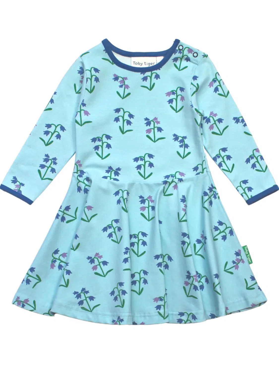 Платье Toby Tiger Bio-Baumwoll Kinder Skaterkleid langarm mit Frühlings-Druck небесно-голубого цвета