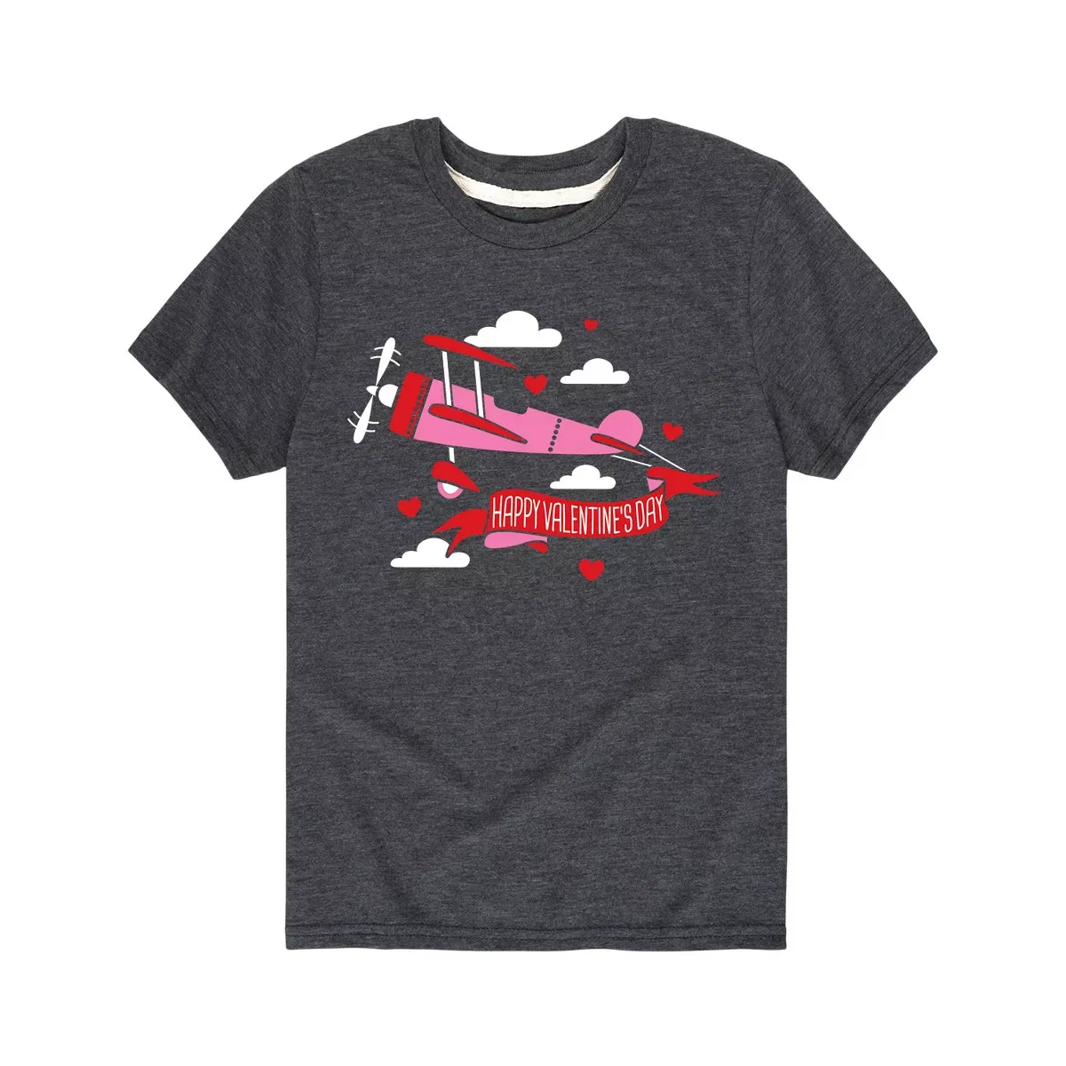 Детская футболка с принтом Valentine Airplane Instant Message, Heather Charcoal