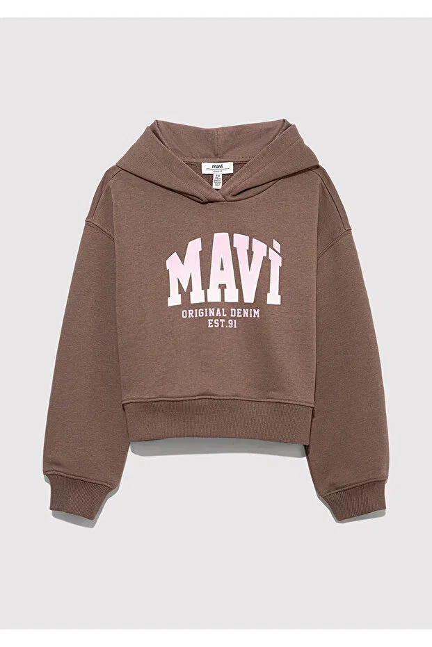 Детское худи для девочек с принтом Mavi, Brown