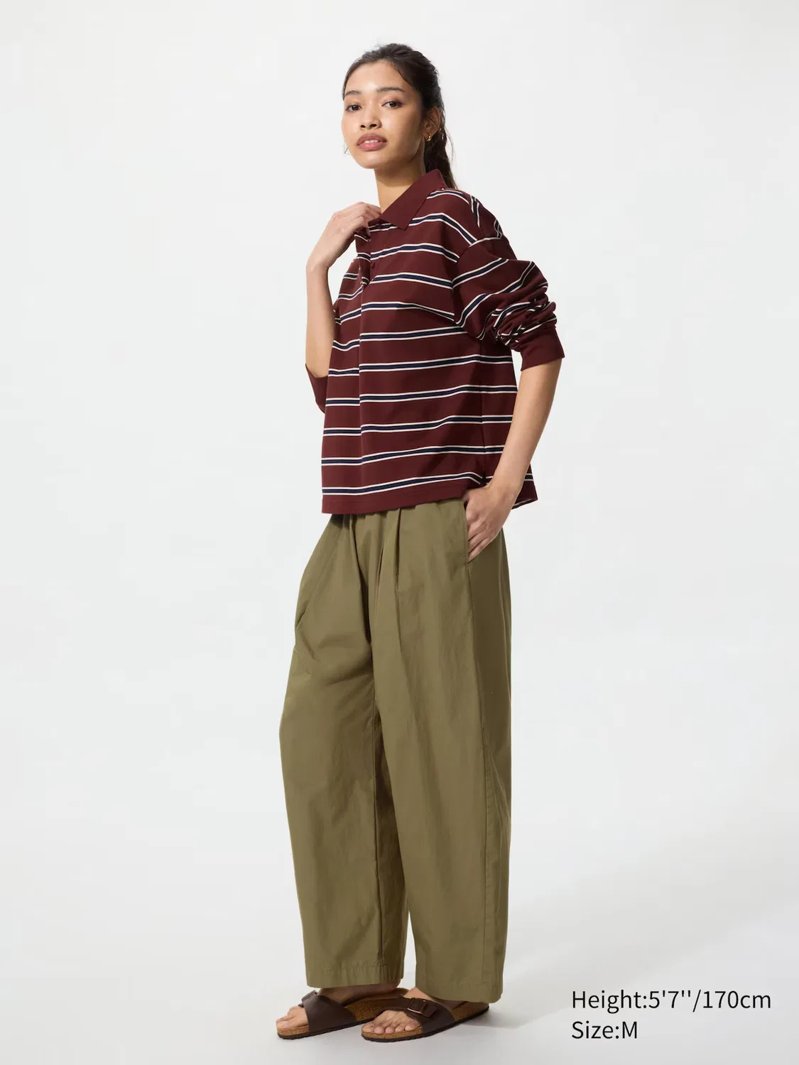 Брюки Uniqlo, объемные, оливковый