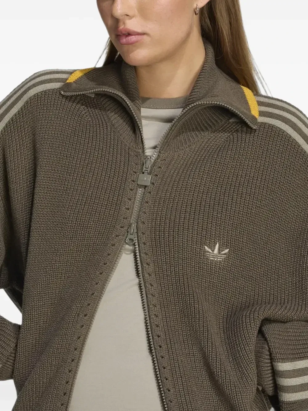 Кардиган с вышитым логотипом Firebird adidas, коричневый — фото 3