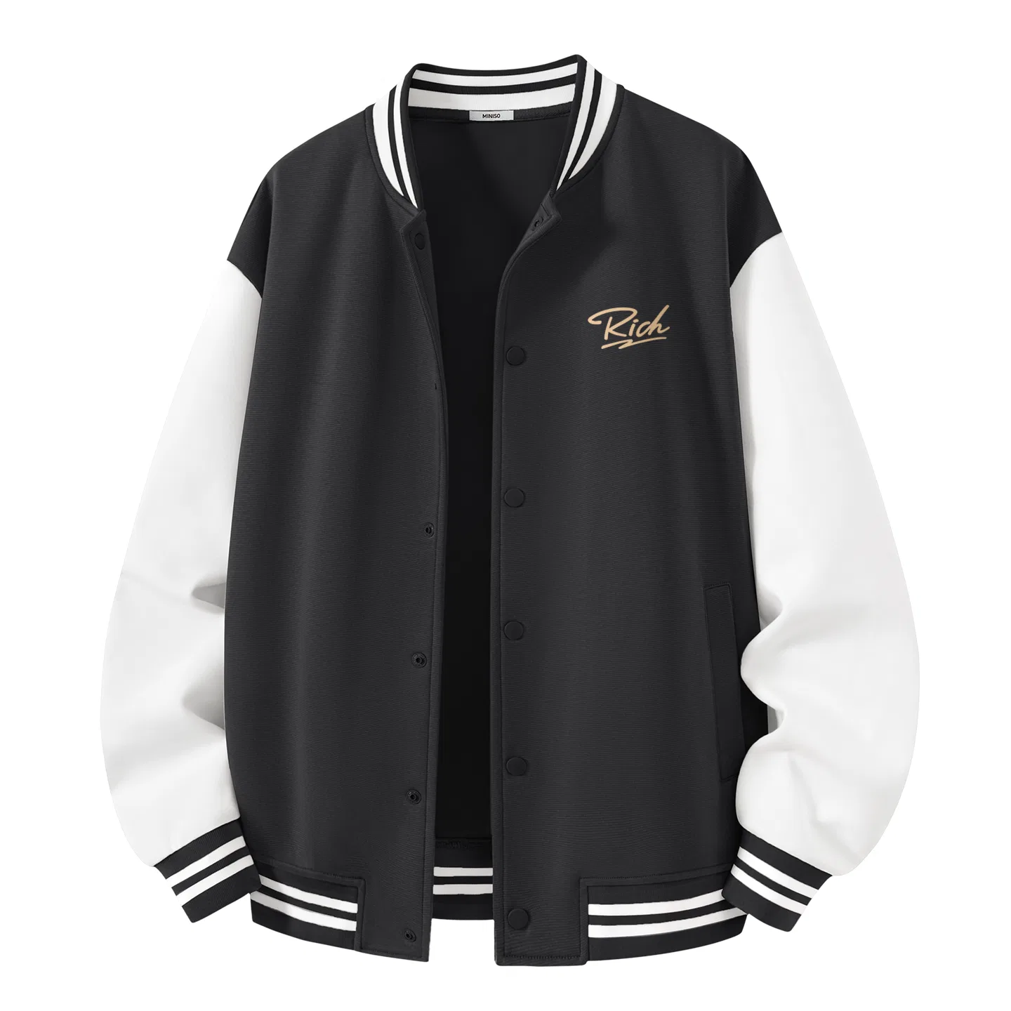 Детская бейсбольная джерси с воротником-стойкой MINISO, Heavyweight Baseball Collar Dark Gray Ma Jiama Sparkling Chest Logo