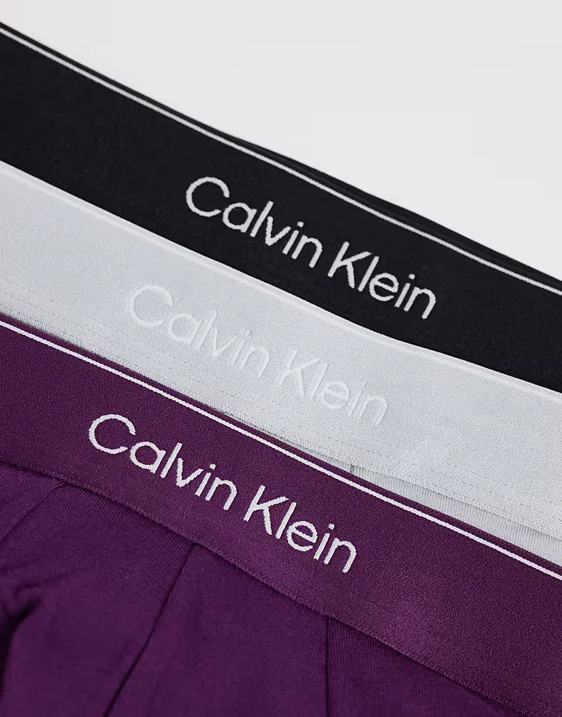 Трусы-слипы Calvin Klein Icon Cotton Stretch, комплект из 3 штук, черный/серый/фиолетовый — фото 3