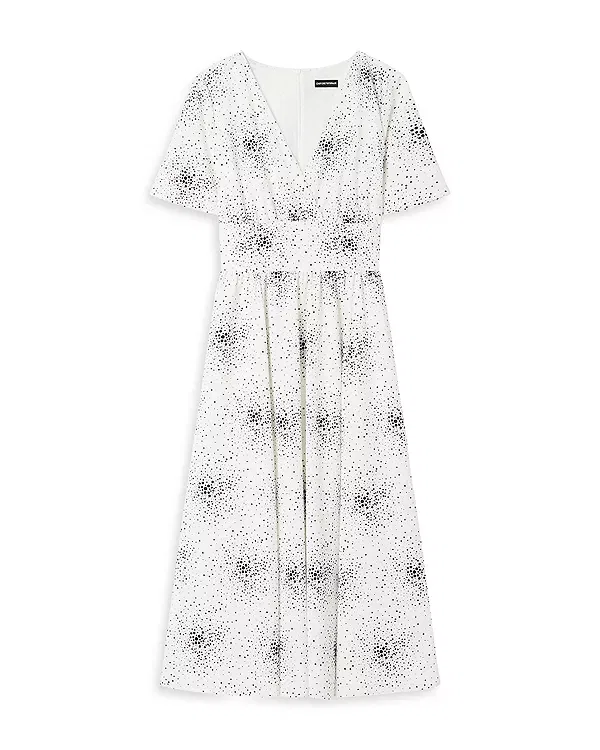 Женское платье-миди с принтом Dot Cluster Short Sleeve Midi Dress Emporio Armani, White/Black Polka Dot — фото 4