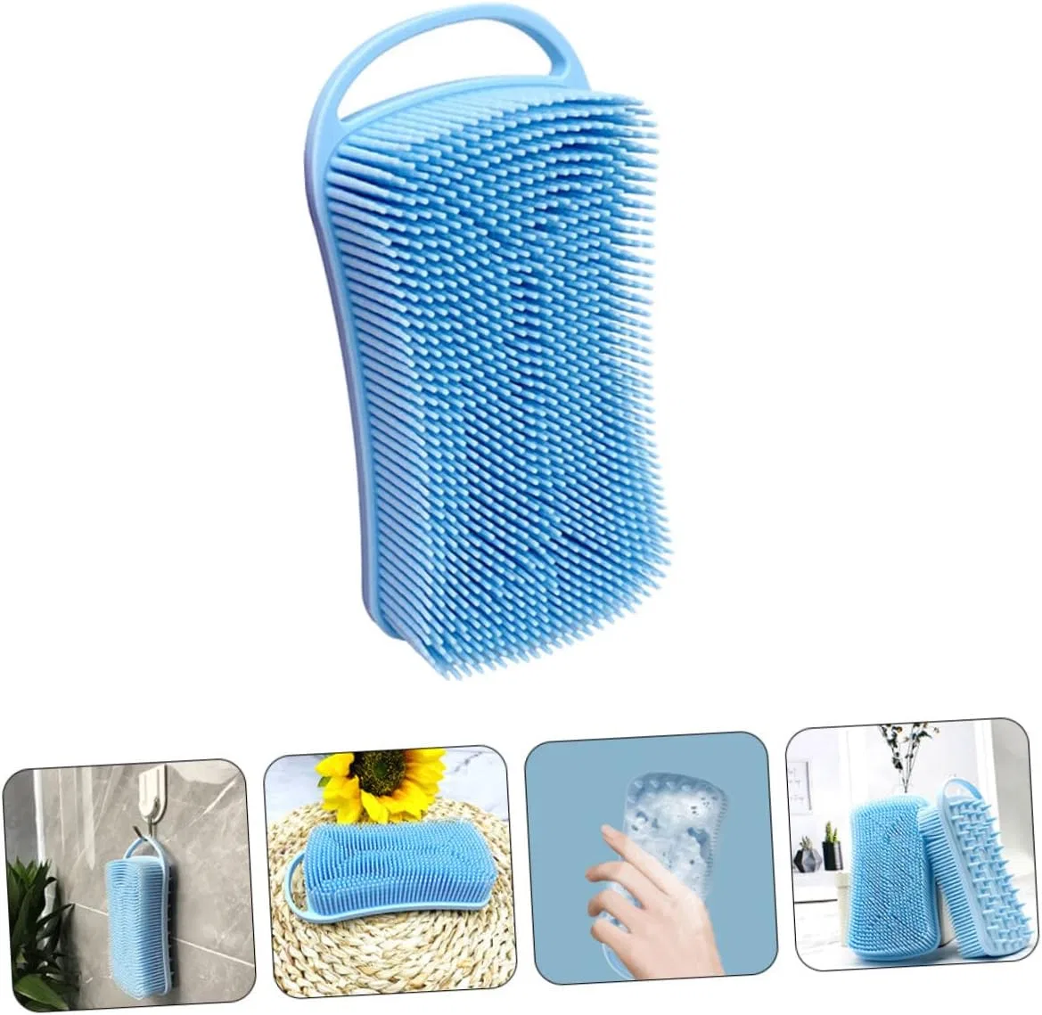 Щетка для тела силиконовая с крючком, TOPBATHY, 1 шт, 14.1x7x3.7 см, 126 г, Blau — фото 3