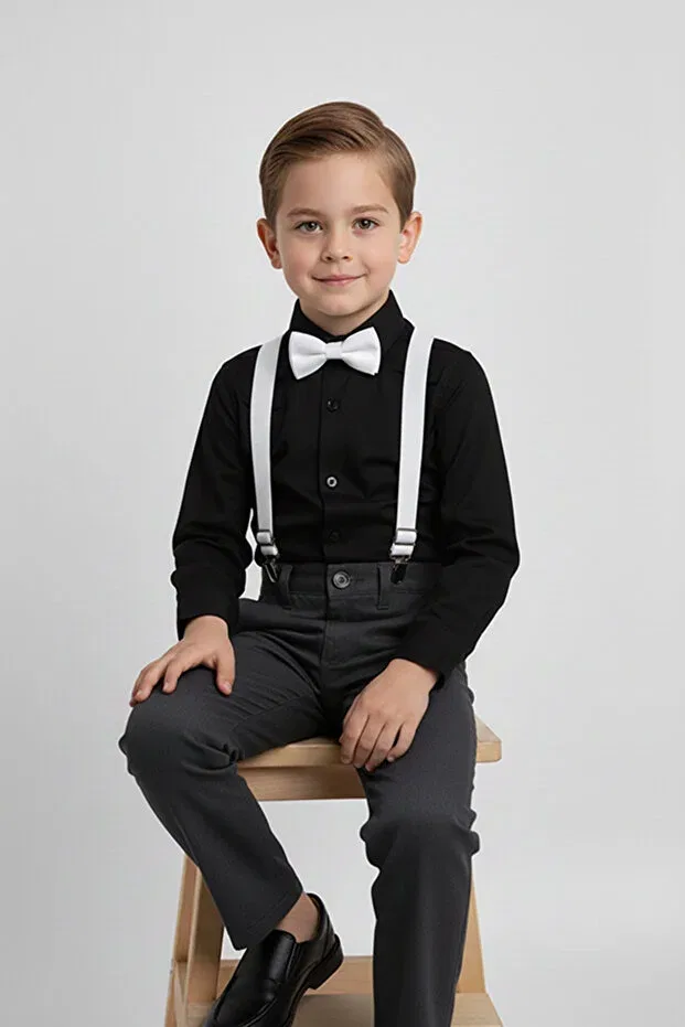 Детская рубашка с длинным рукавом комплект с галстуком-бабочкой Basics Merdia Kids, White — фото 3