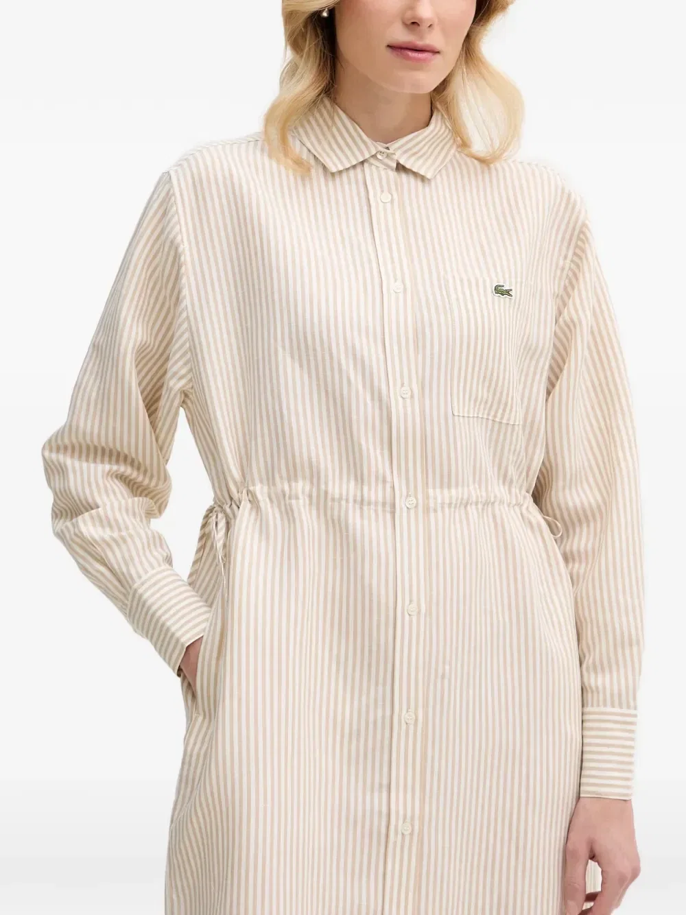 Полосатое асимметричное платье Lacoste, бежевый — фото 4