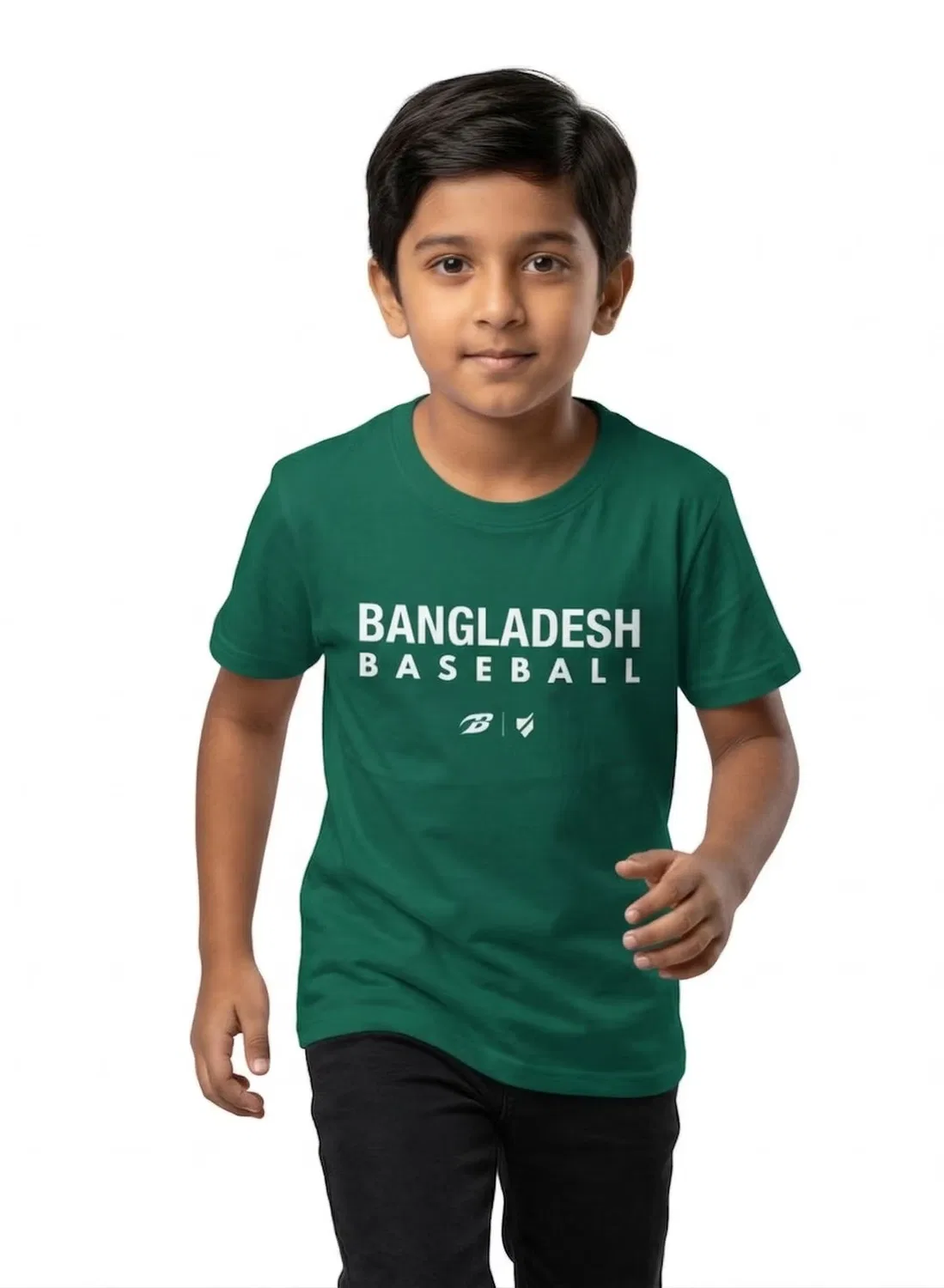 Футболка детская с принтом Bangladesh National Team Baseball United, темно-зеленый — фото 3