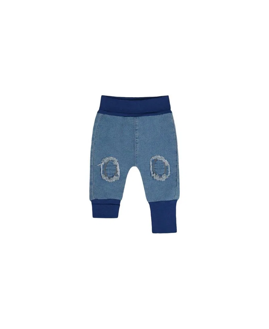 Детские джинсовые брюки из французского футера с отворотом, модель Evolutive Deux par Deux, Light Blue Denim