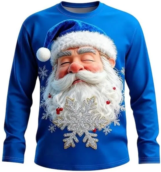 Мужская футболка с Сантой Funny Ugly Christmas Shirts, Blue/White