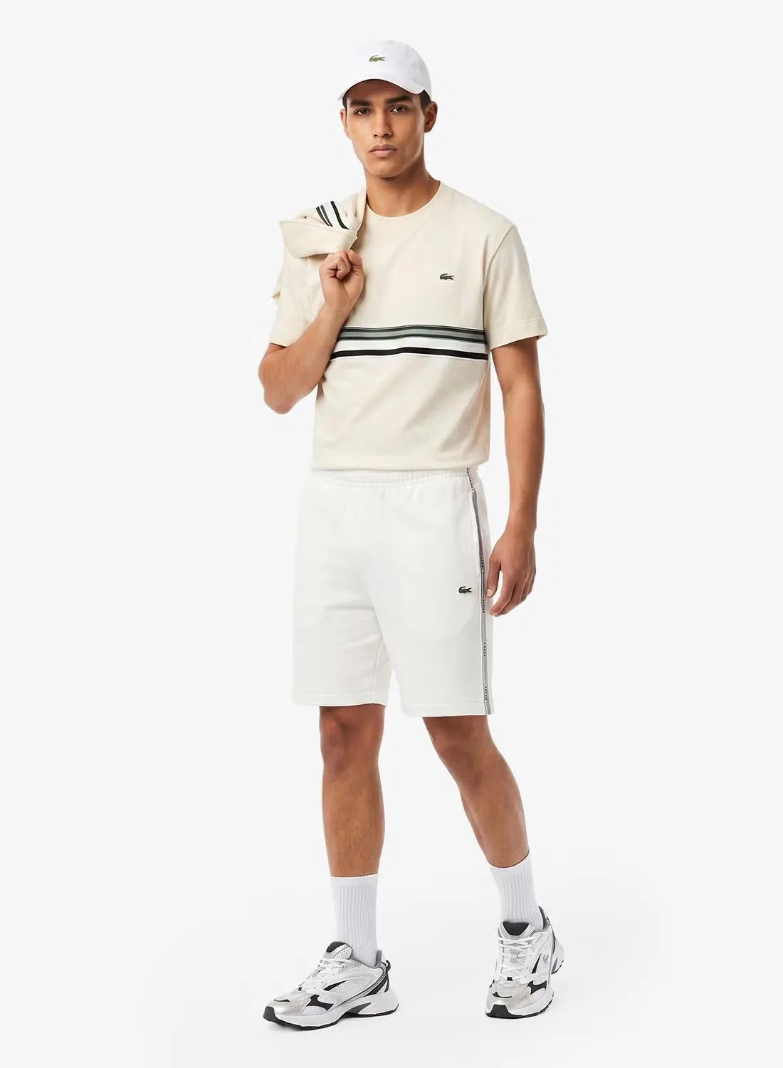 Шорты из флиса с полосатым поясом, Lacoste, мука — фото 4