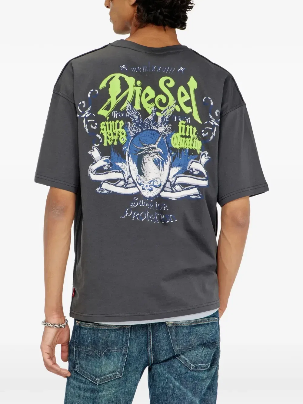 Футболка из хлопка с флоковым принтом Diesel, серый — фото 4