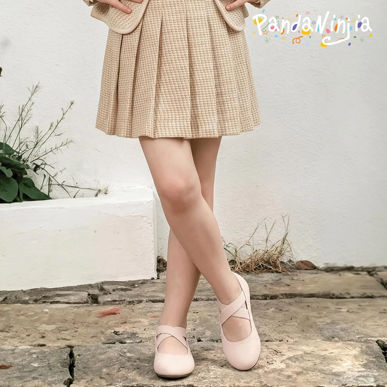 Детские балетки для девочек с цветочным принтом PANDANINJIA, Nude Nubuck — фото 3