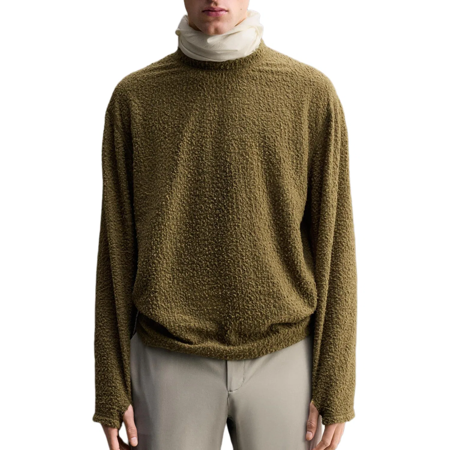 Мужской свитшот оливковый с круглым вырезом ZARA, Olive Green — фото 4