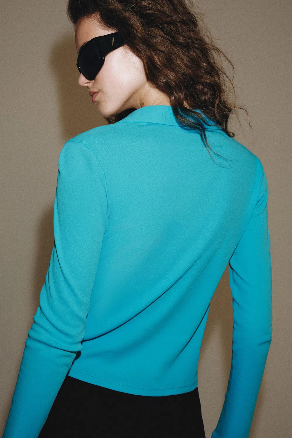 Футболка на пуговицах, 100% хлопок ZARA, Electric blue — фото 3