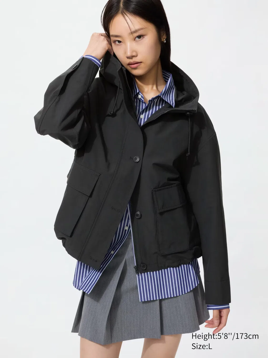 Парка Uniqlo из хлопковой смеси для повседневного использования, черная