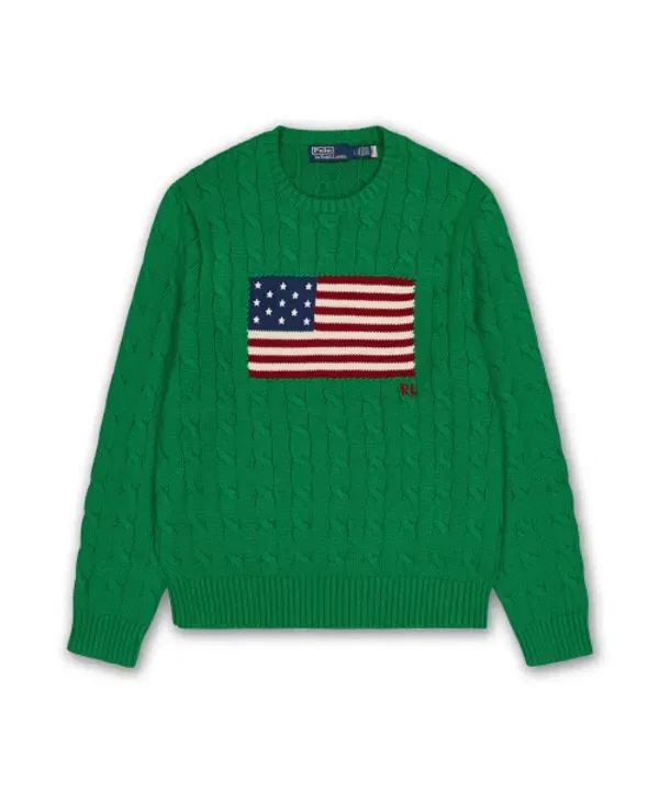 Свитер с косами, Iconic Cable Knit Flag Polo Ralph Lauren, зеленый