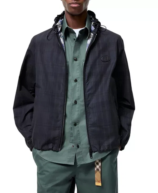 Мужская куртка с капюшоном из хлопка Check Cotton Newport Hooded Jacket Burberry, Peacock Blue