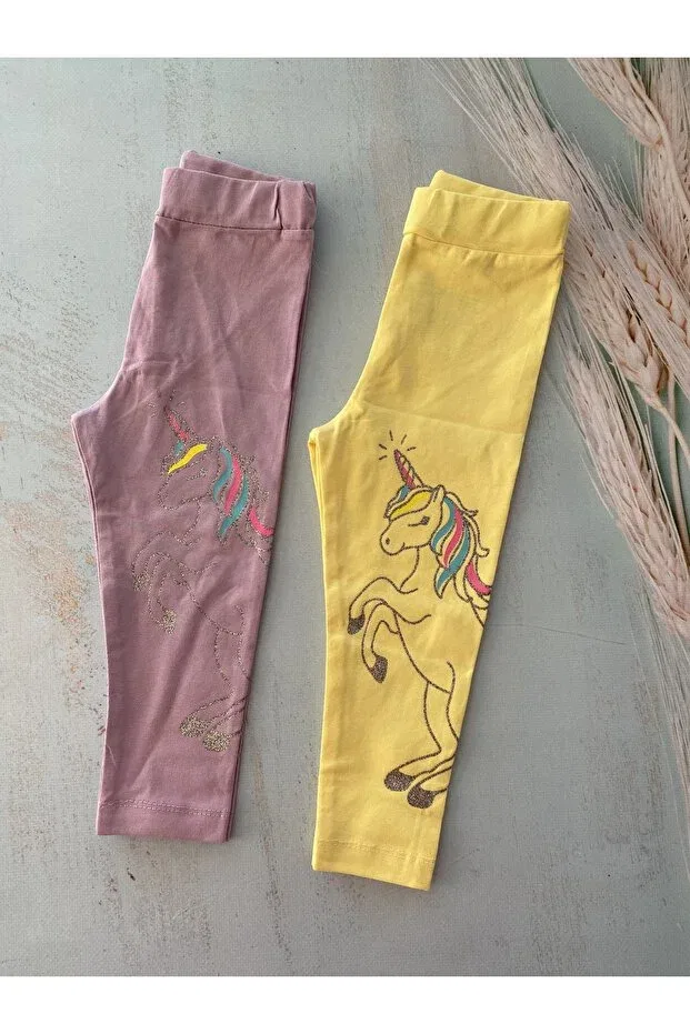 Детские леггинсы для девочек с принтом Mini Kids Baby, Yellow-Lilac