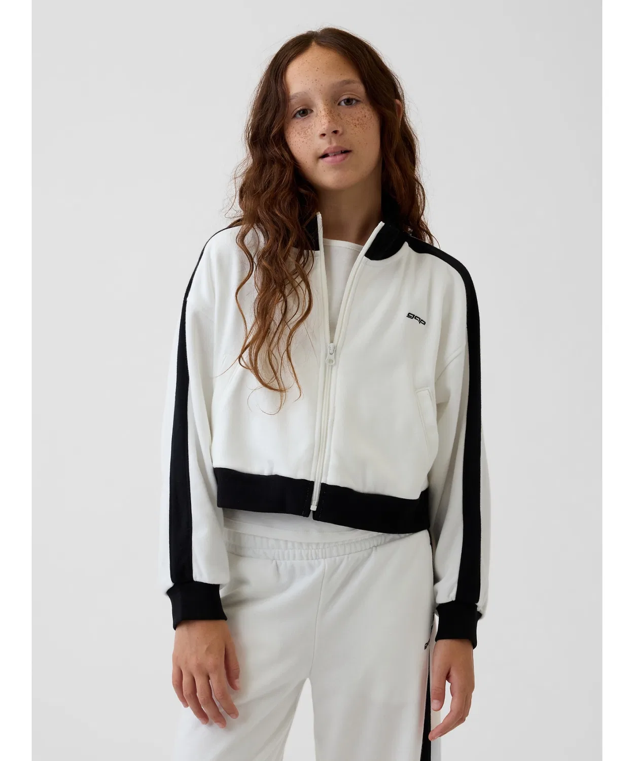 Детская кофта с молнией, с длинным рукавом из футера GAP, Off White