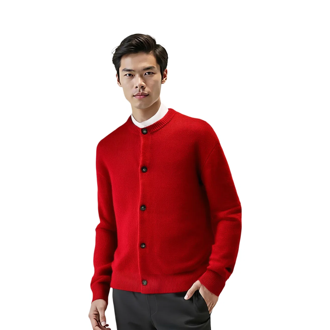 Мужской кардиган с круглым вырезом New Year Knitwear ZARA, Red — фото 4