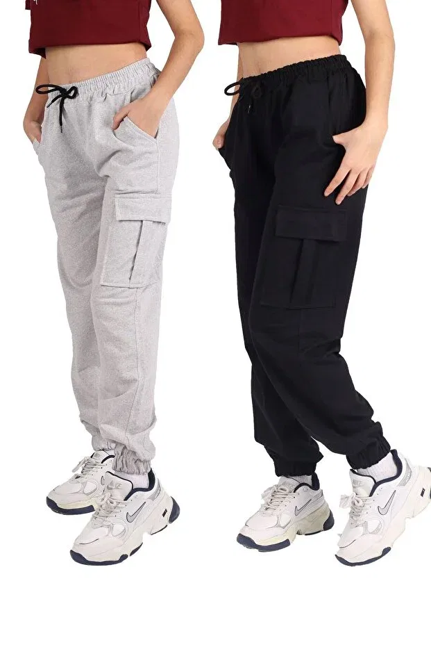 Детские спортивные штаны для девочек с карманами, 2 шт, Cm Buseyiz, Black Gray