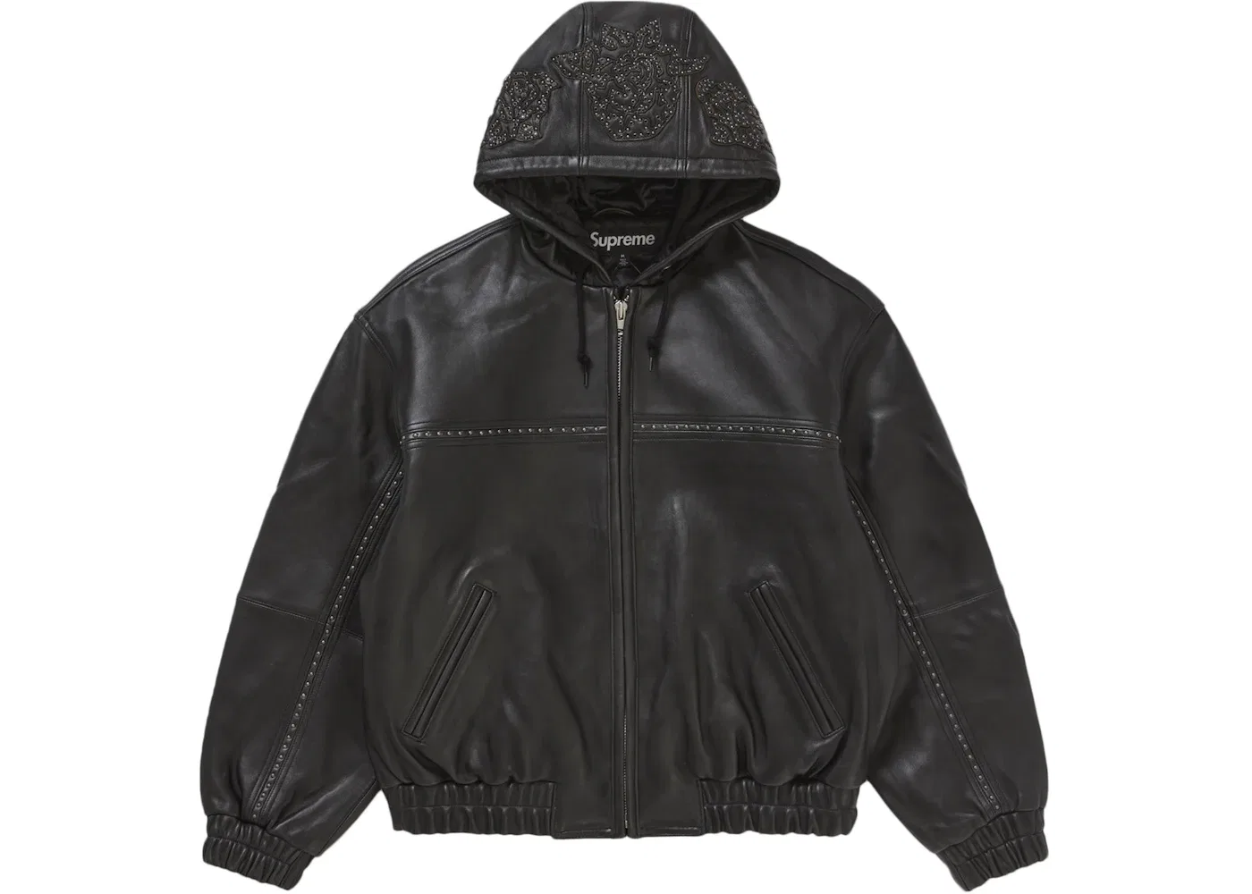 Мужская кожаная куртка с капюшоном и шипами Jacket Supreme, Black