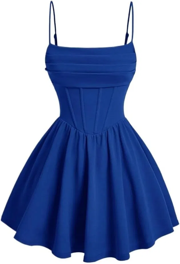 Женское короткое платье на бретелях с разрезом, Royal Blue