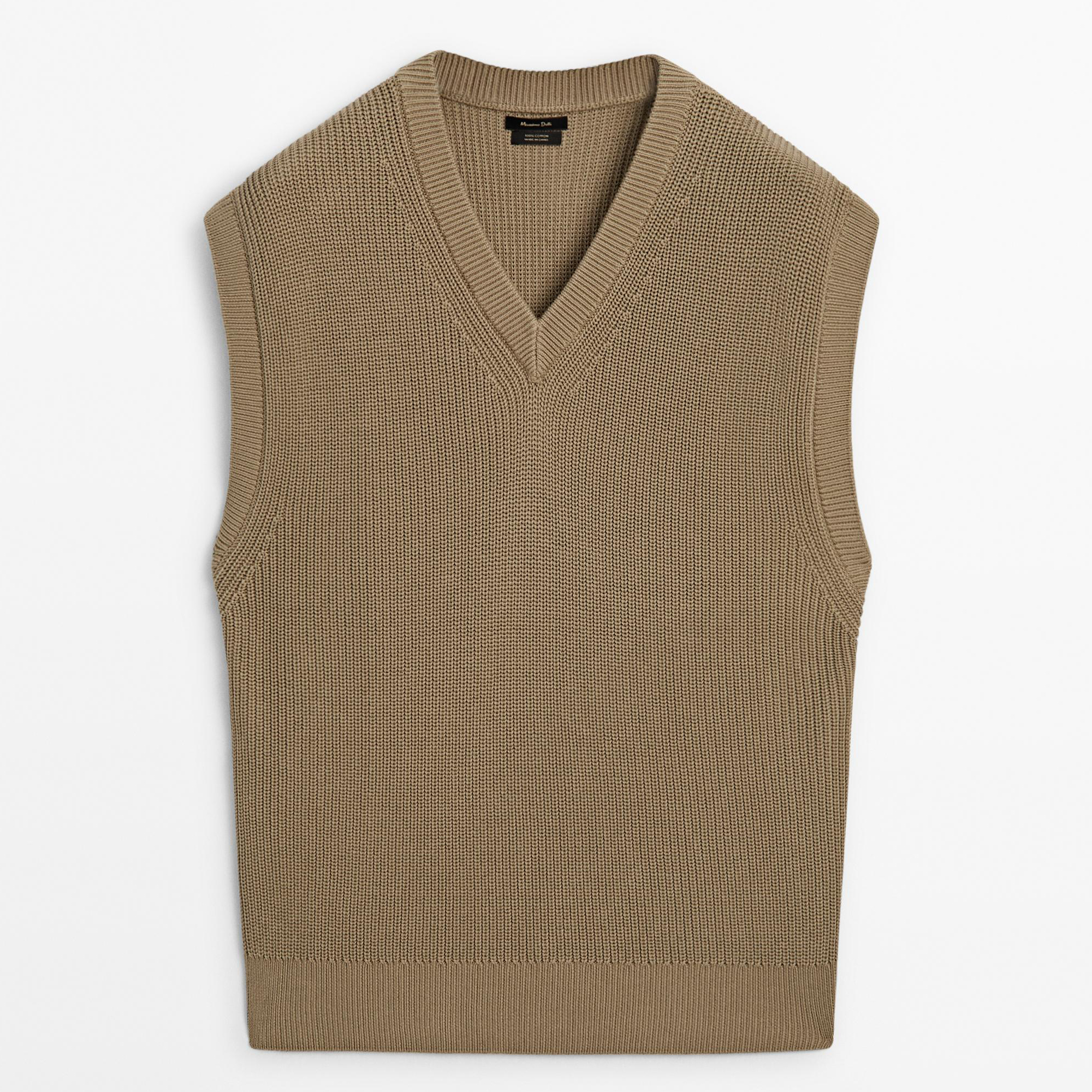 

Жилет Massimo Dutti Ribbed knit V-neck, коричневый
