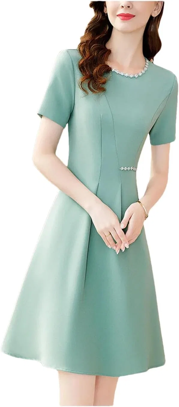 Женское платье A-силуэта с бисером, Short Sleeve, En8