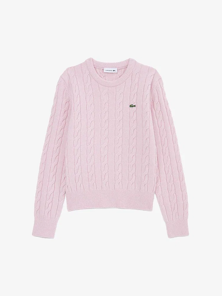 Свитер LACOSTE кабельный круглый вырез, Pink — фото 4