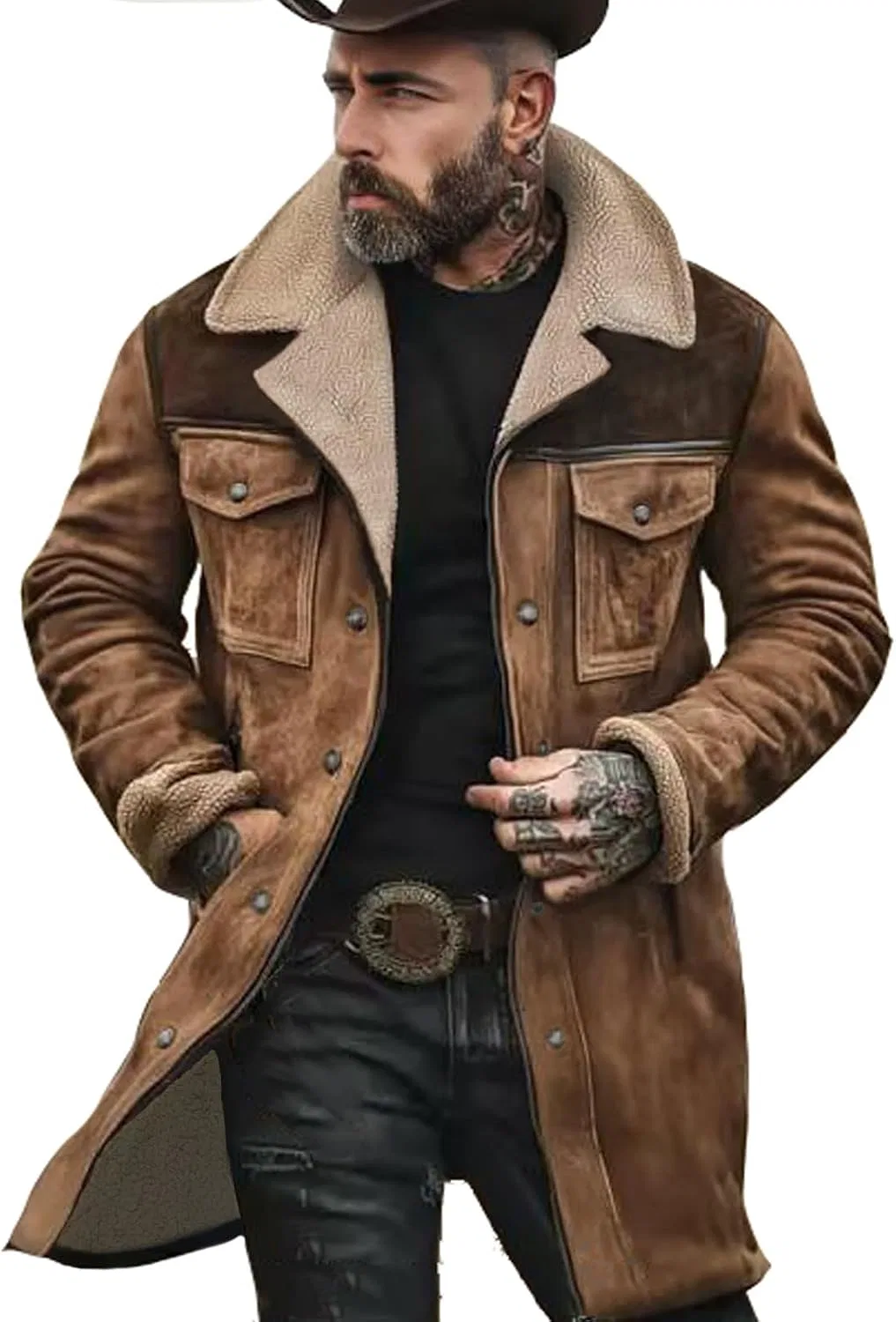 Мужское пальто из экокожи с воротником, Western Jackets