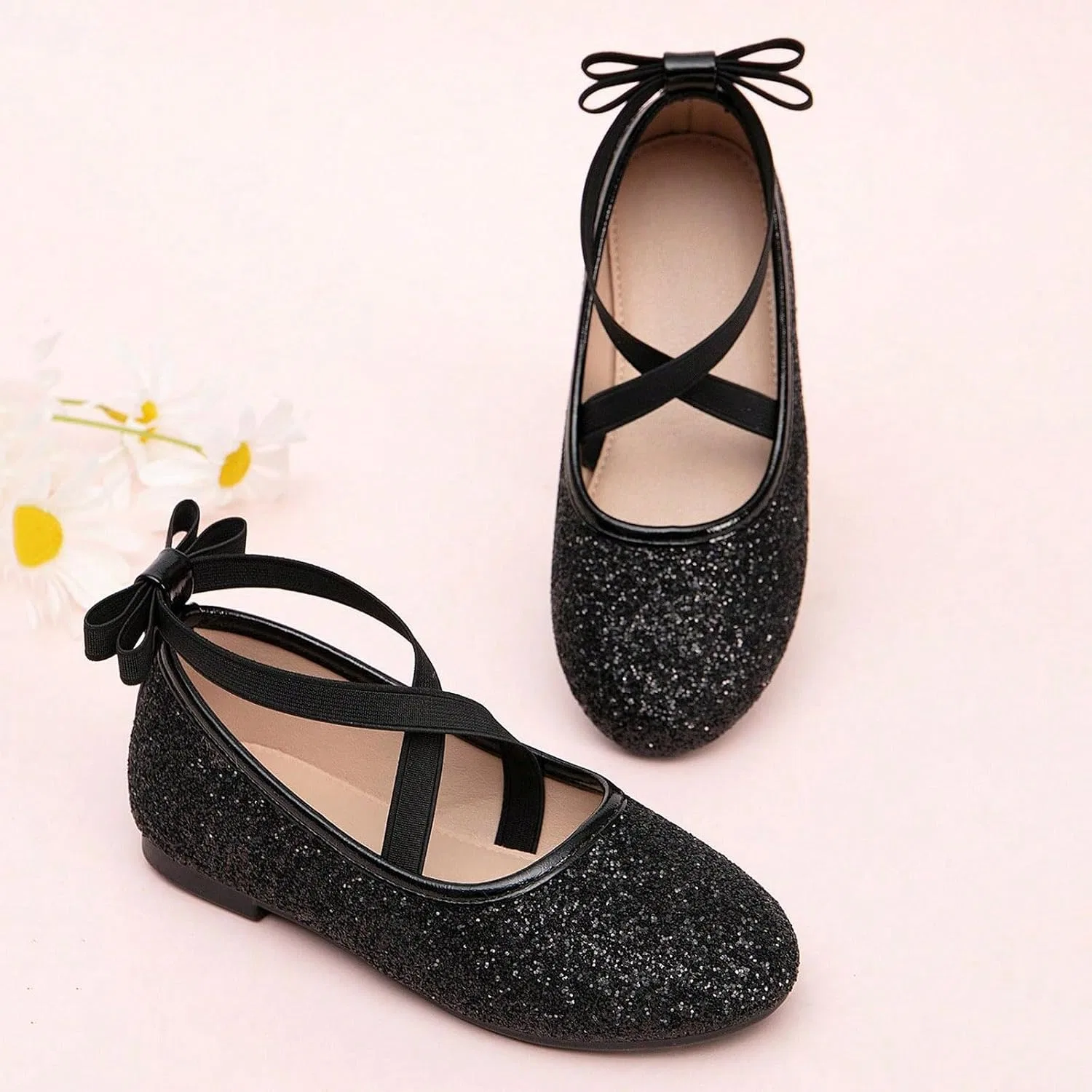 Детские балетки для девочек с блестками Mary Jane Flat Shoes, Black — фото 4