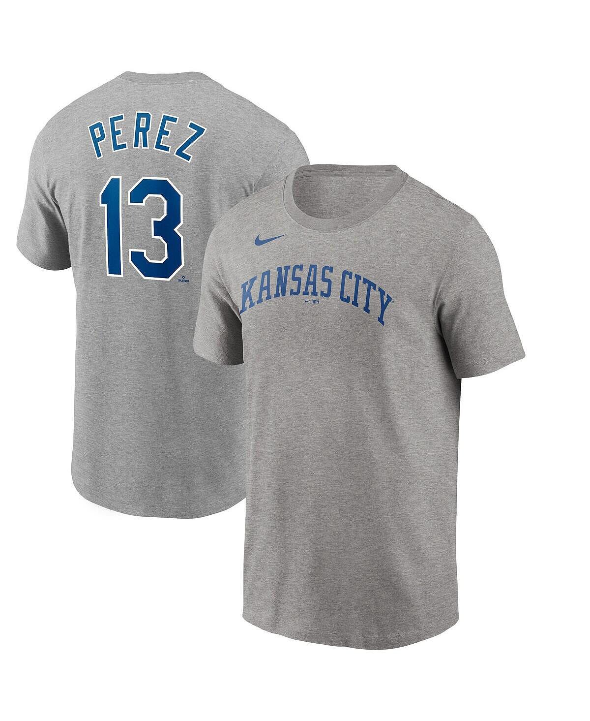 Мужская серая футболка salvador perez kansas city royals 2022 с именем и номером Nike, серый — фото 2